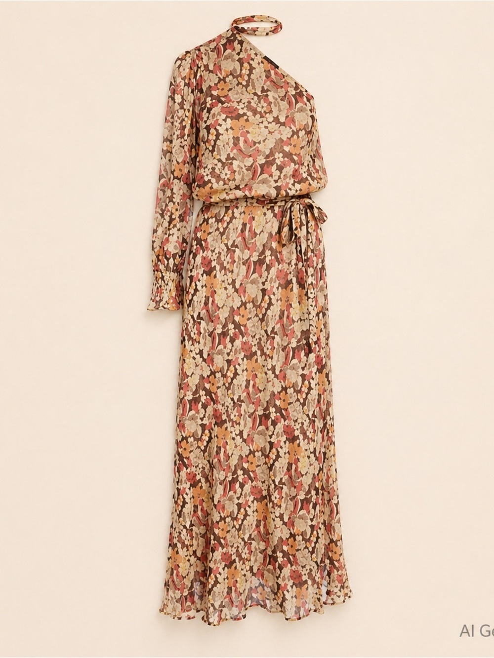 Ralph Lauren One-Shoulder Floral Maxi Dress in Rust and Cream - Picture 2 of 9